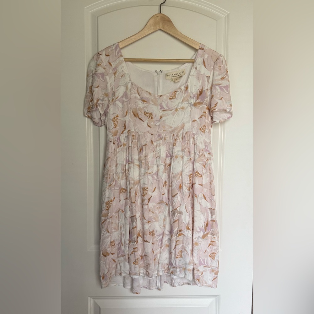 Saltwater Luxe Short Sleeve Petal Blooms Print Cam Mini Dress Womens Size Large - Picture 3 of 7